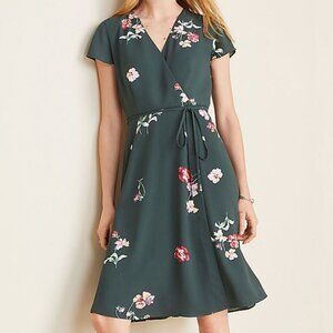 Ann Taylor Green Floral Wrap Dress (Size 2)